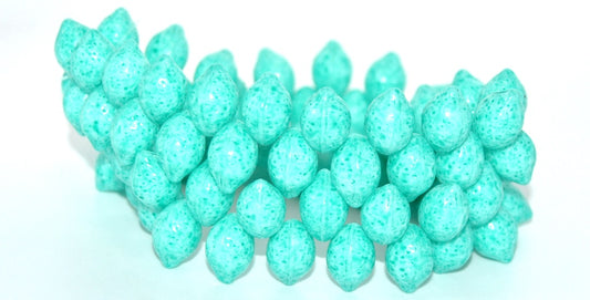 Lemon Friut Pressed Glass Beads, White Light Turquoise (02010-34309), Glass, Czech Republic ~ STRANDED