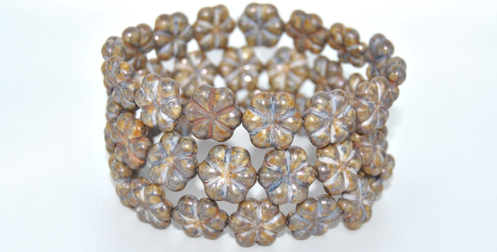 6-Petal Flower Pressed Beads, Senegal Blue (15664), Glass, Czech Republic ~ STRANDED