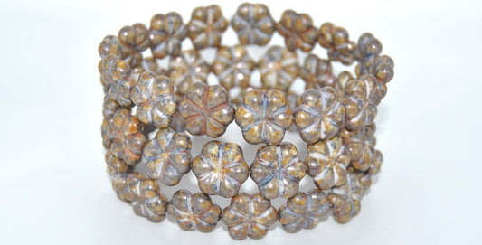 6-Petal Flower Pressed Beads, Senegal Blue (15664), Glass, Czech Republic ~ STRANDED