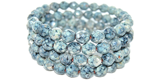 Fire Polished Round Faceted Beads, Black Rembrandt Travertin 2X (23980-43500-2X), Glass, Czech Republic