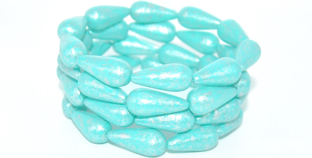 Pear Drop Pressed Glass Beads,White 84309 34301 (02010-84309-34301), Glass, Czech Republic ~ STRANDED