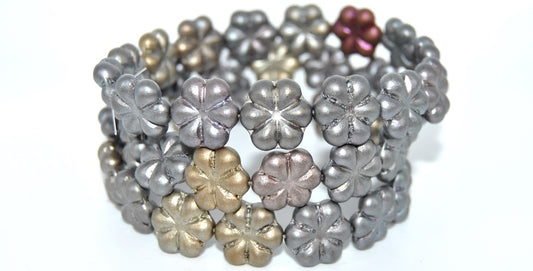 6枚の花びらの花の押しビーズ、グレーゴールド亜鉛メタリックアイリス（01670）、ガラス、チェコ共和国〜STRANDED