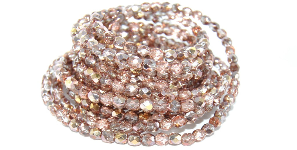 OUTLET 10 grams Faceted Round Fire Polished Beads, Crystal Rose Gold Capri (00030-27101), Glass, Czech Republic