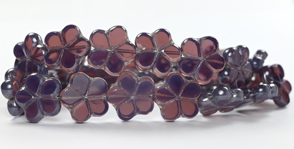 OUTLET 10 grams Table Cut Flower Beads, 17 x 17 mm, Opal Dark Lavender Hematite (21010-14400), Glass, Czech Republic