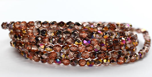 Fire Polished Round Faceted Beads, Transparent Pink Sliperit (70110-29500), Glass, Czech Republic