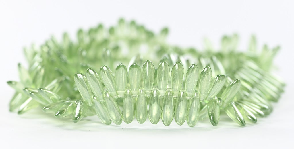 Dagger Pressed Glass Beads, Crystal Luster Green Full Coated (00030-14457), Glass, Czech Republic