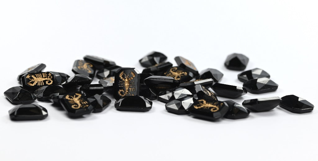 Faceted Glass Cabochon Without Holes, Black Gold Lined (1410-23980-54202), Glass, Czech Republic ~ STRANDED