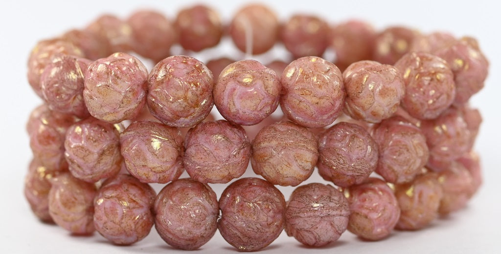 圆形玫瑰压制玻璃珠，亮红色全涂层古董 (14495 Antiq)，玻璃，捷克共和国