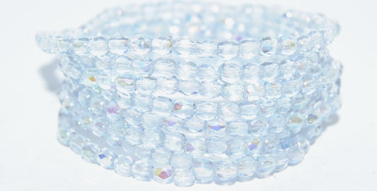Fire Polished Round Faceted Beads, 3 Transparent Blue Ab (3-30000-AB), Glass, Czech Republic