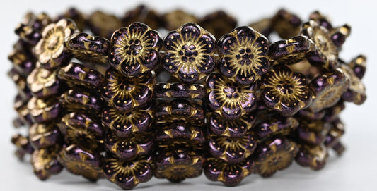 Flower Pressed Glass Beads, 86944 Gold Lined (86944-54202), Glass, Czech Republic