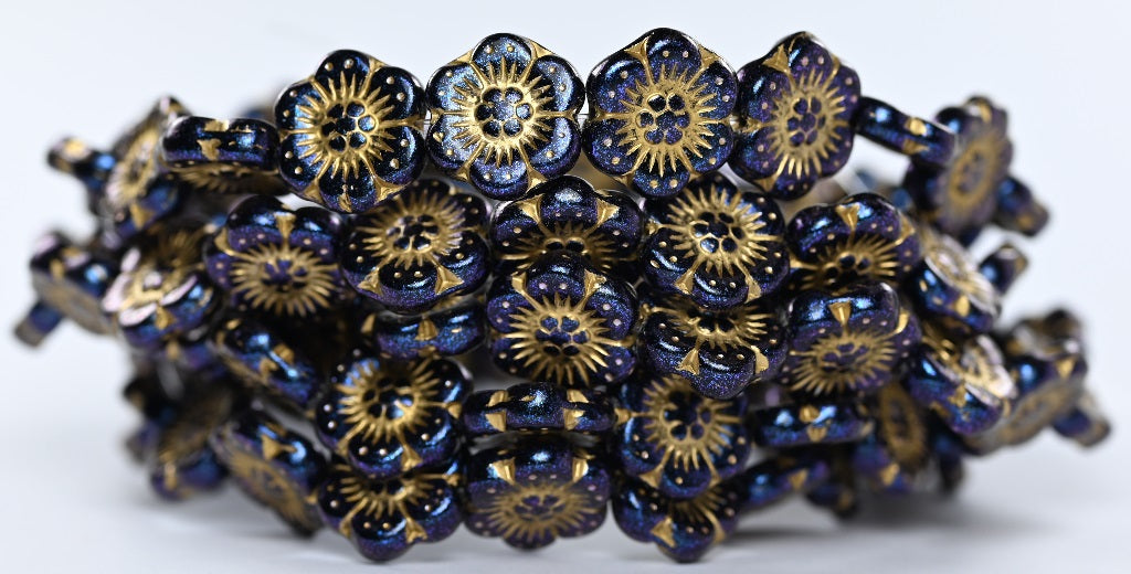 Flower Pressed Glass Beads, 86966 Gold Lined (86966-54202), Glass, Czech Republic