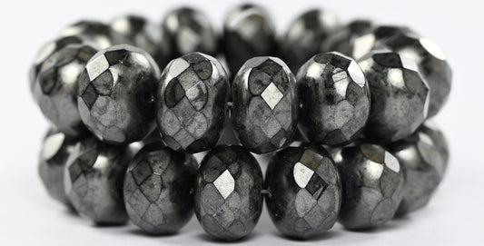 Faceted Special Cut Rondelle Fire Polished Beads, Black Hematite 86790 (23980-14400-86790), Glass, Czech Republic