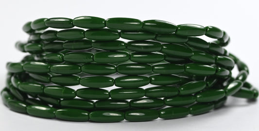 Olive Oval Pressed Glass Beads, Opaque Green (53330), Glass, Czech Republic