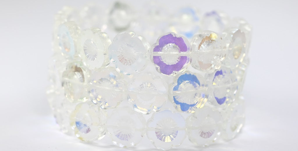 OUTLET 10 grams Table Cut Hawaii Flower Beads, 14 x 14 mm, Crystal Ab (00030-28701), Glass, Czech Republic