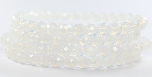 Fire Polished Round Faceted Beads, Opal White (01000), Glass, Czech Republic