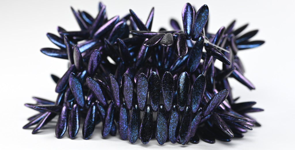 OUTLET 10 grams Dagger Beads, 5 x 16 mm, Blue Iridiscent (86966), Glass, Czech Republic