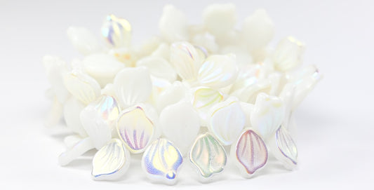 Leaf Petal Pressed Glass Beads, White Ab (02010-AB), Glass, Czech Republic