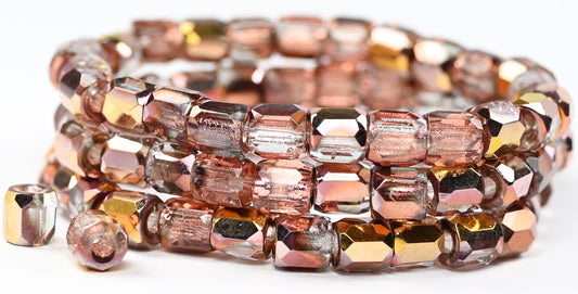 Faceted Special Cut Fire Polished Beads, Crystal Rose Gold Capri (00030-27101), Glass, Czech Republic