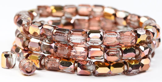 OUTLET 10 grams Barrel Faceted Fire Polished Beads, 7 x 7 mm, Crystal Rose Gold Capri (00030-27101), Glass, Czech Republic