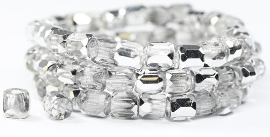 Faceted Special Cut Fire Polished Beads, Crystal Crystal Silver Half Coating (00030-27001), Glass, Czech Republic