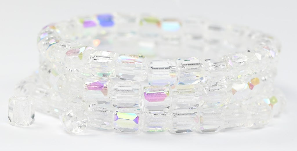 Faceted Special Cut Fire Polished Beads, Crystal Ab (00030-AB), Glass, Czech Republic
