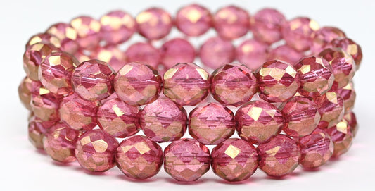 Fire Polished Round Faceted Beads, Crystal Luster Red Full Coated (00030-14495), Glass, Czech Republic