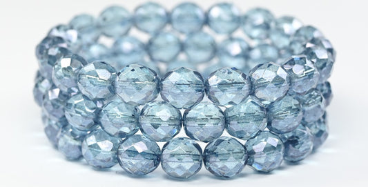 Fire Polished Round Faceted Beads, Crystal Luster Blue Full Coated (00030-14464), Glass, Czech Republic