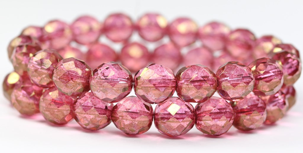 Fire Polished Round Faceted Beads, Crystal Luster Red Full Coated (00030-14495), Glass, Czech Republic