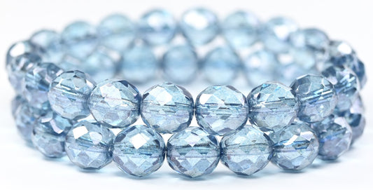 Fire Polished Round Faceted Beads, Crystal Luster Blue Full Coated (00030-14464), Glass, Czech Republic