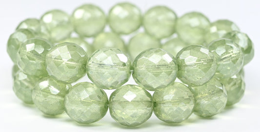 Fire Polished Round Faceted Beads, Crystal Luster Green Full Coated (00030-14457), Glass, Czech Republic