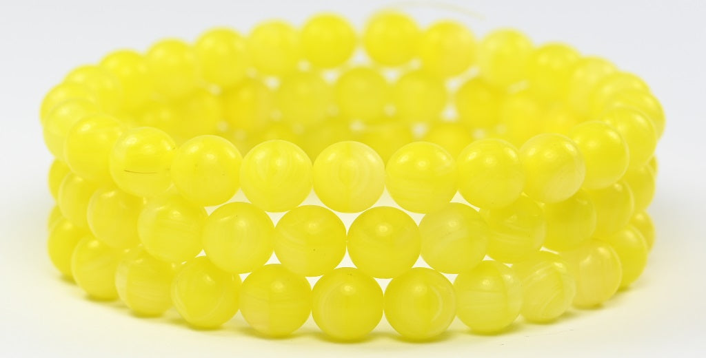 Round Pressed Glass Beads Druck, Yellow (831204000), Glass, Czech Republic