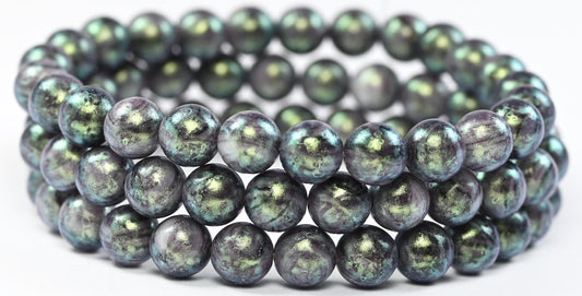 Round Pressed Glass Beads Druck, Black 86922 (23980-86922), Glass, Czech Republic