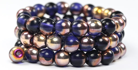 Round Pressed Glass Beads Druck with big hole, Transparent Light Amethyst Rose Gold Capri (20500-27101), Glass, Czech Republic