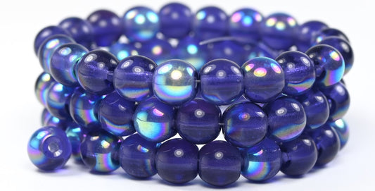 Round Pressed Glass Beads Druck with big hole, Transparent Light Amethyst Ab (20500-AB), Glass, Czech Republic