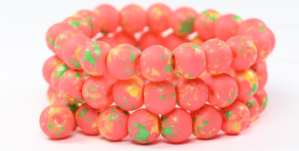 Round Pressed Glass Beads Druck with big hole, 10 Camo 33209 (10-CAMO-33209), Glass, Czech Republic