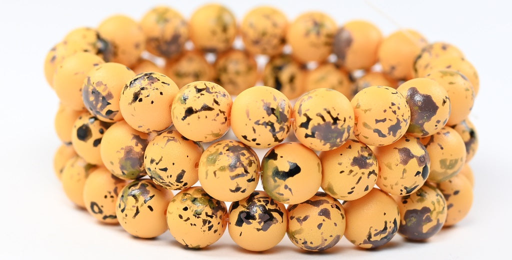 Round Pressed Glass Beads Druck, Camo 33208 (CAMO-33208), Glass, Czech Republic