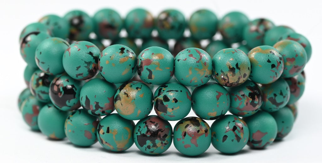 Round Pressed Glass Beads Druck, Camo 33204 (CAMO-33204), Glass, Czech Republic