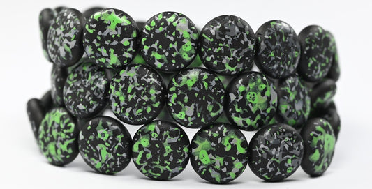 Flat Round Coin Pressed Glass Beads, Camo 33203 (CAMO-33203), Glass, Czech Republic