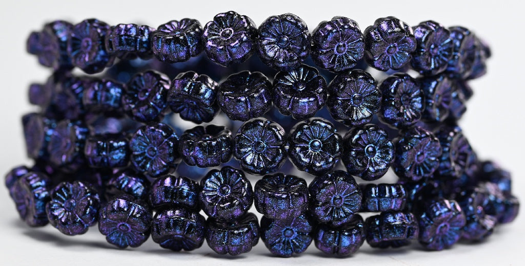 Hawaii Flower Pressed Glass Beads, Black 86966 (23980-86966), Glass, Czech Republic