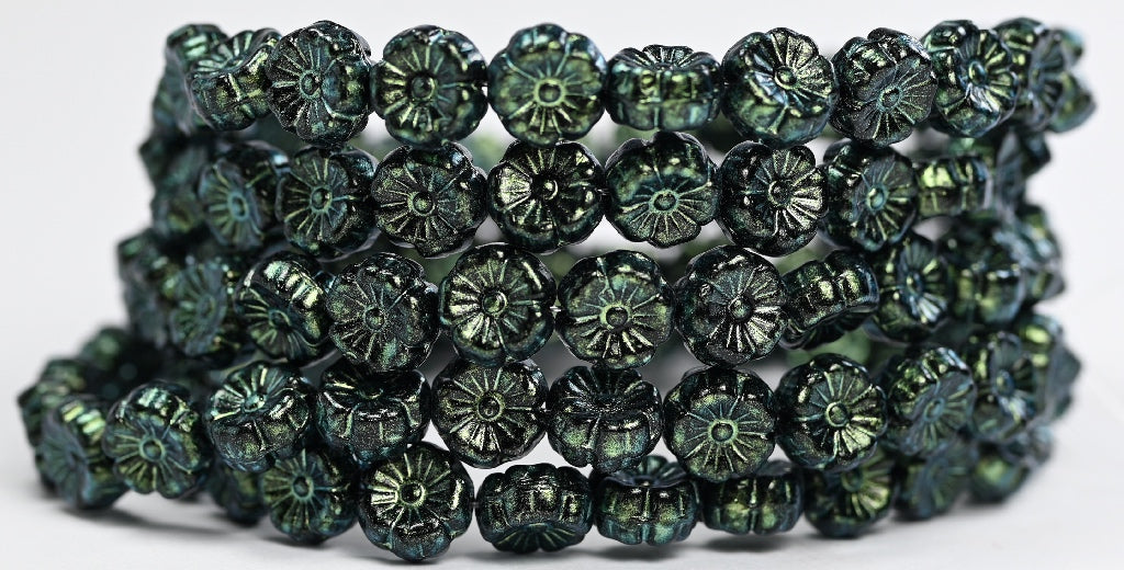 Hawaii Flower Pressed Glass Beads, Black 86922 (23980-86922), Glass, Czech Republic