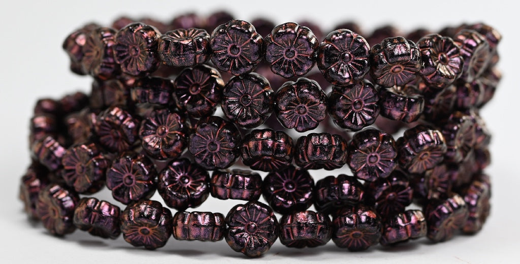 Hawaii Flower Pressed Glass Beads, Black 86944 (23980-86944), Glass, Czech Republic