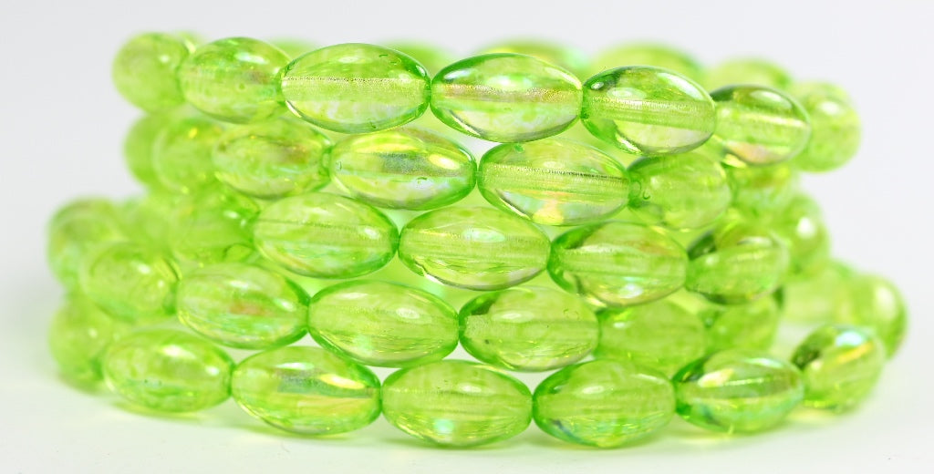Olive Oval Pressed Glass Beads, Crystal 34310 (00030-34310), Glass, Czech Republic