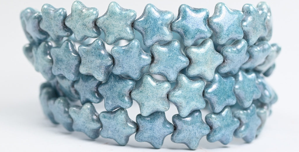 Pressed Beads, White Luster Blue Full Coated (02010-14464), Glass, Czech Republic