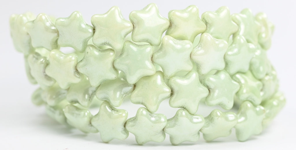 Pressed Beads, White Luster Green Full Coated (02010-14457), Glass, Czech Republic