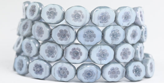 Table Cut Oval Beads with Cameo Lady's face, 4000 Luster Blue Full Coated (04000-14464), Glass, Czech Republic