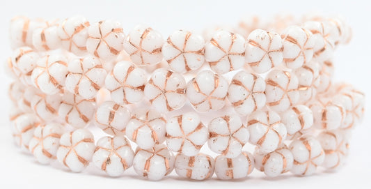 5-Petal Flower Pressed Beads, White Copper Lined (02010-54200), Glass, Czech Republic