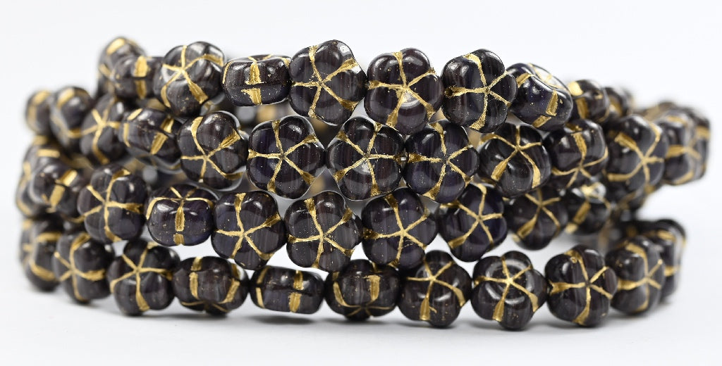 5-Petal Flower Pressed Beads, 13520 Mix Gold Lined (13520MIX-54202), Glass, Czech Republic