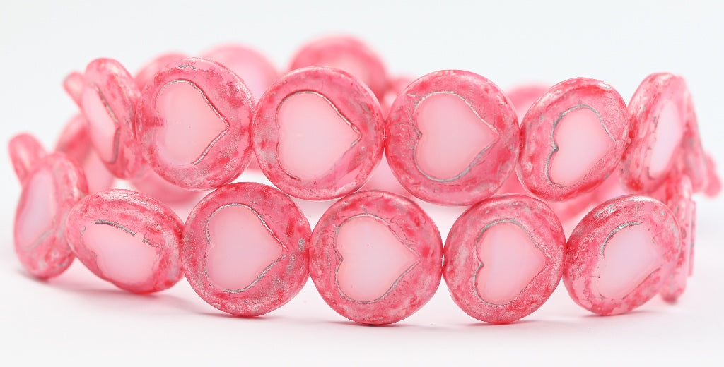 心形桌切圆珠 粉色，玻璃，捷克共和国