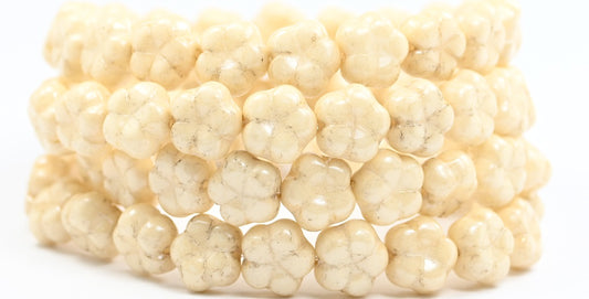 5-Petal Flower Pressed Beads, White Luster Brown Full Coated (02010-14413), Glass, Czech Republic