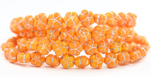 5-Petal Flower Pressed Beads, Orange Silver Lined (81240-54201), Glass, Czech Republic